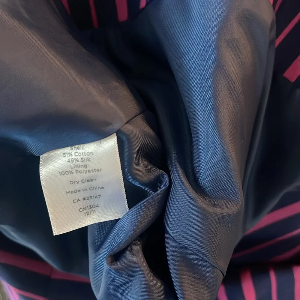 Talbots Grace Fit Pink Navy  Stripe Doupioni Silk Blend Blazer